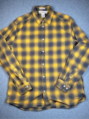 H&M Yellow and Gray Plaid Flannel Button-Down Shirt